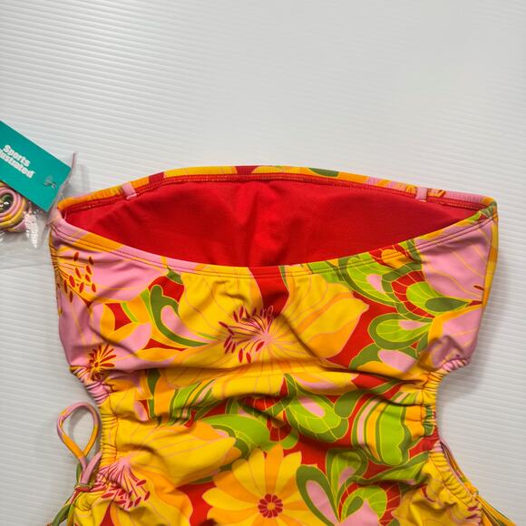 Retro Strapless Floral One Piece Swimsuit Women’s Large NWT 70s Bandeau Dopamine - Picture 9 of 16